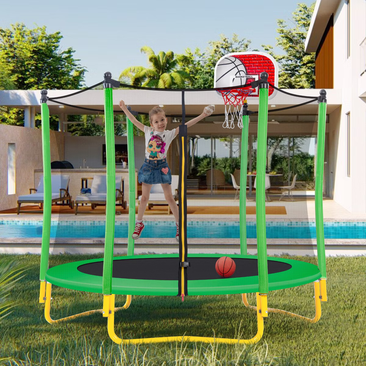 5.5FT Trampoline for Kids - 65" Outdoor & Indoor Mini Toddler Trampoline with Enclosure, Basketba... | Target