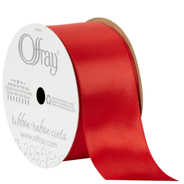 Offray Ribbon, Red 1 1/2 inch Double Face Satin Polyester Ribbon, 12 feet | Walmart (US)