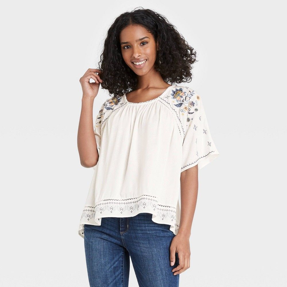 Women's Floral Print Scoop Neck Short Sleeve Top - Knox Rose White XL | Target