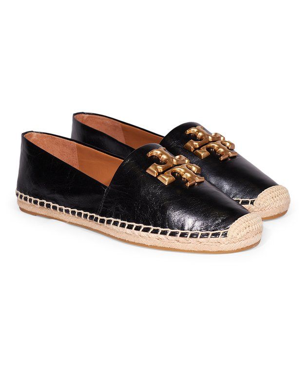 Tory Burch Black & Goldtone Eleanor Espadrille Leather Flat - Women | Best Price and Reviews | Zu... | Zulily