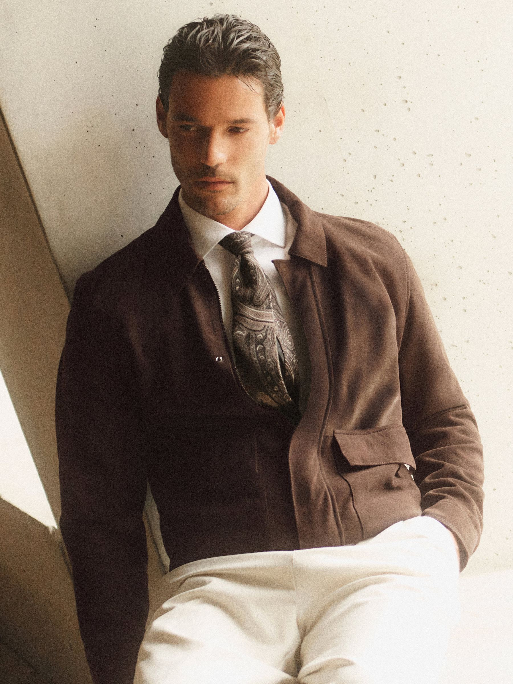 Reiss Suede Twin-Pocket Jacket in Dark Brown | REISS | Reiss DE