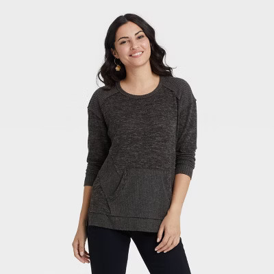 Women's Long Sleeve Top - Knox Rose™ Charcoal Gray Colorblock XS | Target