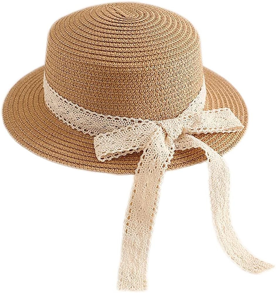 Little Girl Kids Breathable Summer Straw Hat Foldable UV Protection Bowknot Wide Brim Floppy Beac... | Amazon (US)