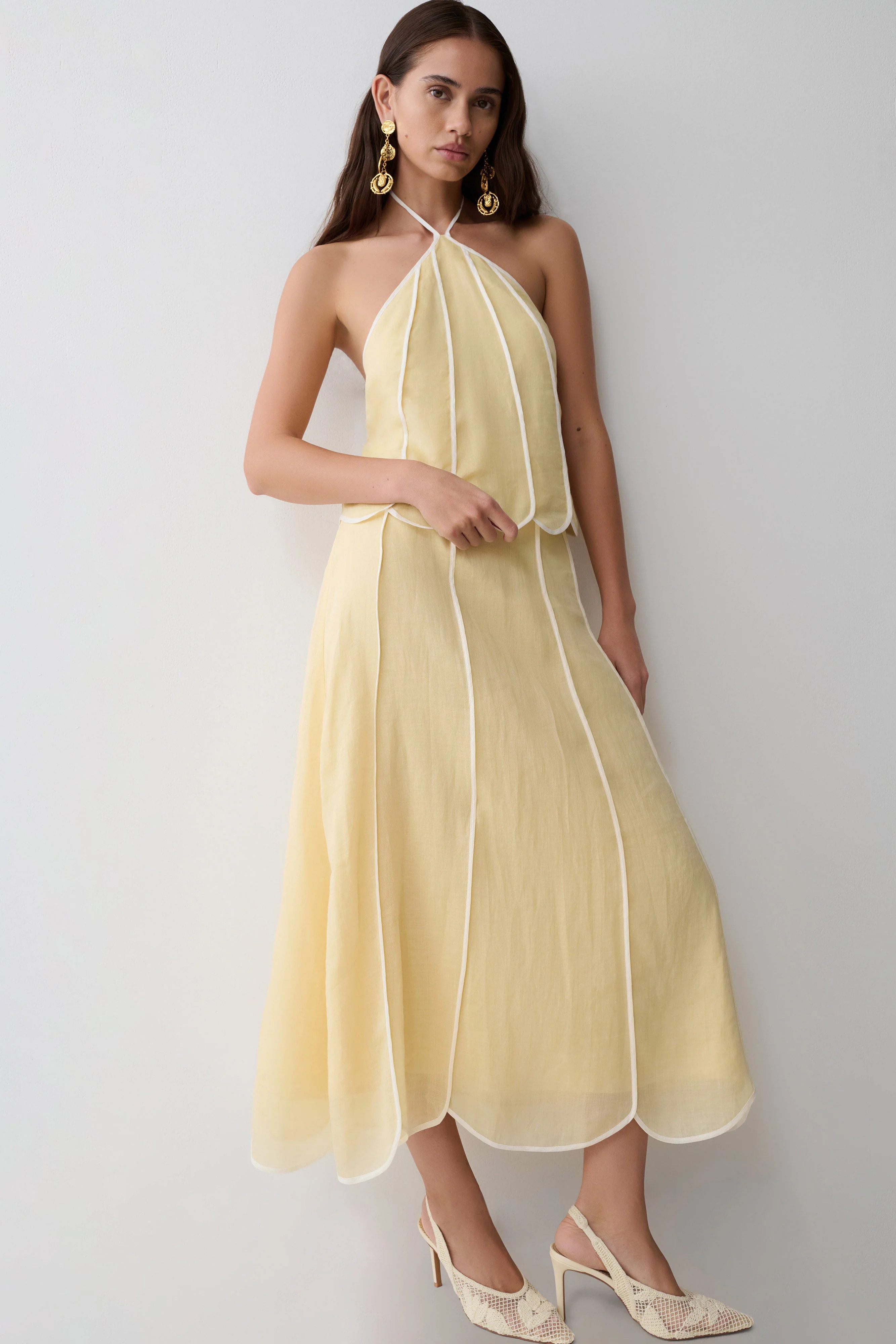Georgia Panelled Midi Skirt - Butter | MESHKI US