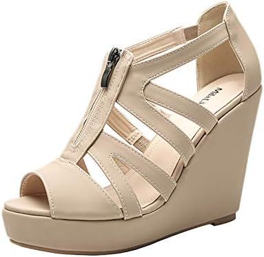 Mila Lady Lisa 5 Zippered Strappy Open Toe Platform Wedges Heeled Sandals Shoes for Women | Amazon (US)