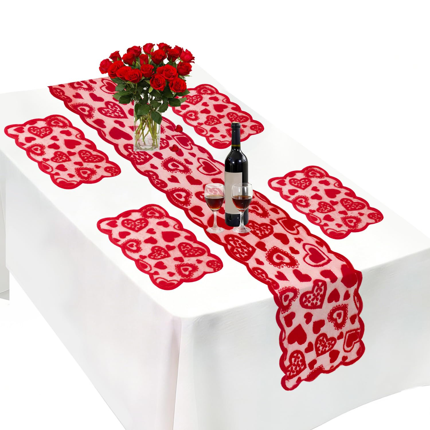 5Pack Valentines Day Decorations Valentine's Day Table Runner Red Heart Lace Table Runner for Val... | Amazon (US)