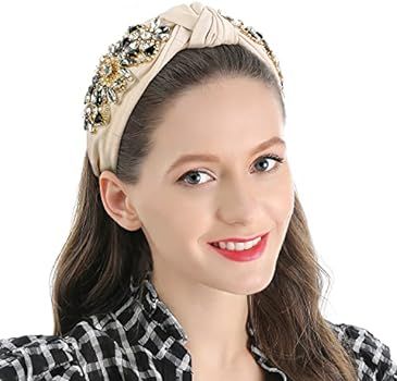 QIANXUAN Solid Color Wide Headbands For Women Diamond Rhinestone Headbands For Women Top Knot Hea... | Amazon (US)