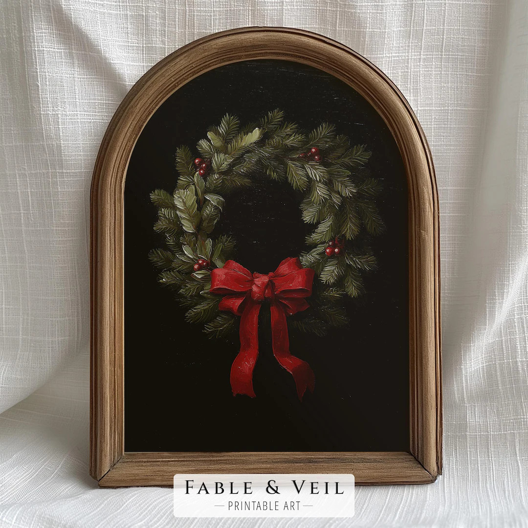 Moody Christmas Wreath Wall Art | Ralph Lauren Christmas Decor | Dark Academia Christmas Printabl... | Etsy (US)
