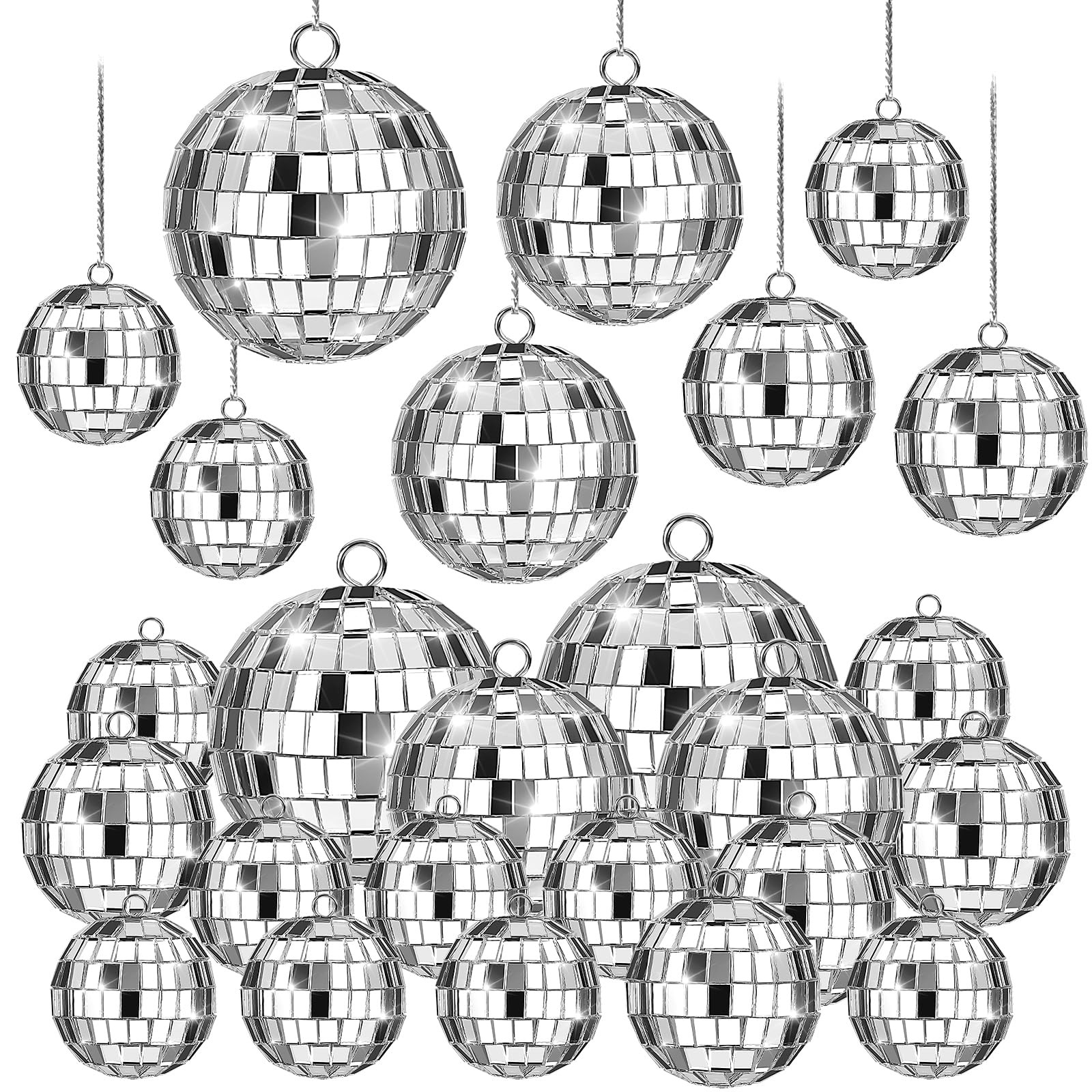 20 Pack Disco Ball Decorations, Silver Mini Hanging Mirror Ball Ornaments with Rope for 70s Disco... | Amazon (US)