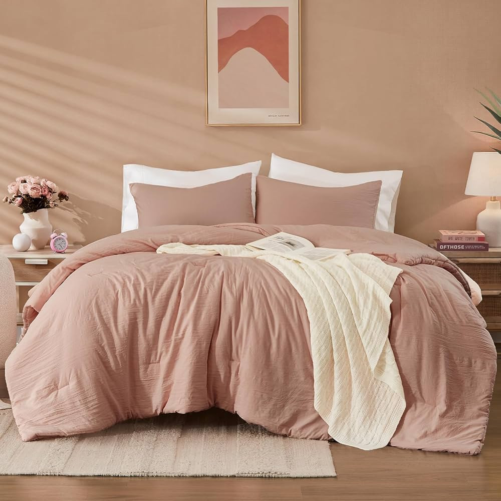 WRENSONGE Queen Comforter Set - 3 Pieces Dusty Pink Comforter Prewashed Soft Lightweight for All ... | Amazon (US)