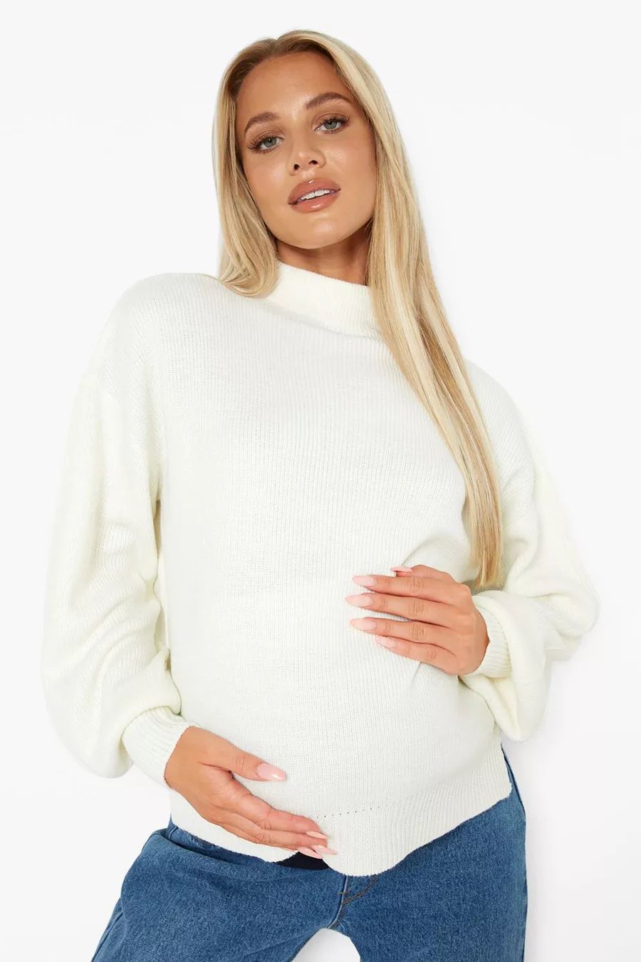 Maternity High Neck Balloon Sleeve Sweater | Boohoo.com (US & CA)
