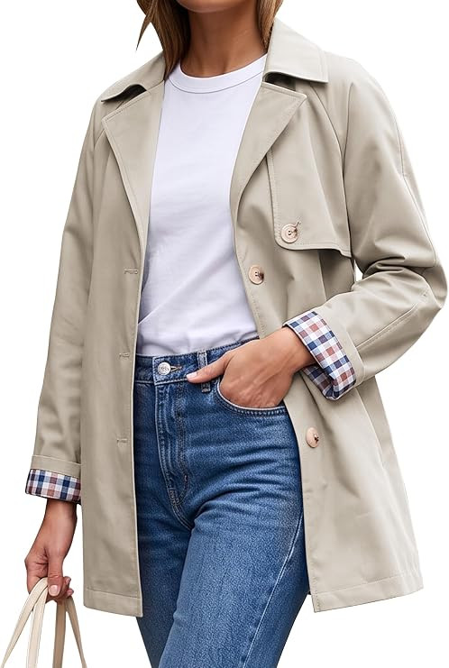 Womens Trench Coat Lightweight Jacket Plaid Linning | Fall Fashion OverCoats Single Breasted Outw... | Amazon (US)