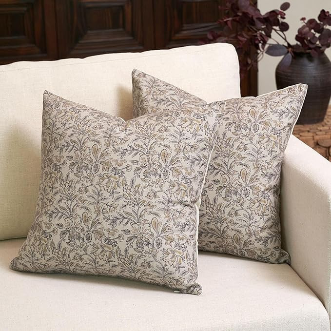 Amor Virisso Floral Throw Pillow Covers 20x20 Set of 2 Vintage Block Print Pillow Covers Decorati... | Amazon (US)