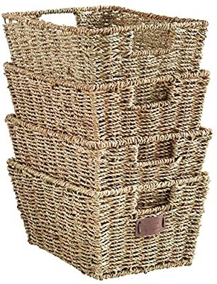 VonHaus Set of 4 Seagrass Storage Baskets with Insert Handles Ideal for Home and Bathroom Organiz... | Amazon (US)