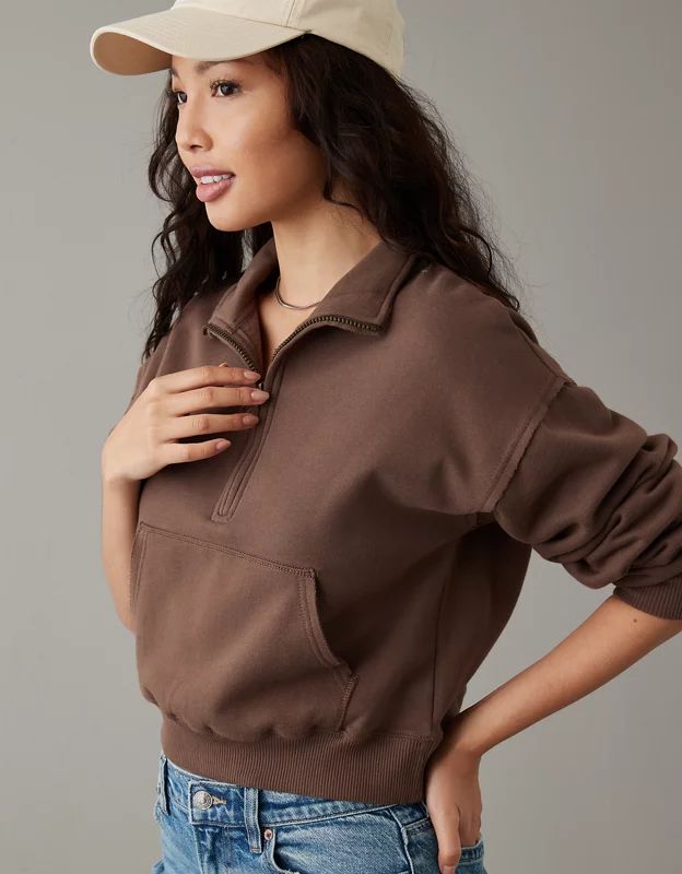 AE Cropped Quarter-Zip Sweatshirt | American Eagle Outfitters (US & CA)