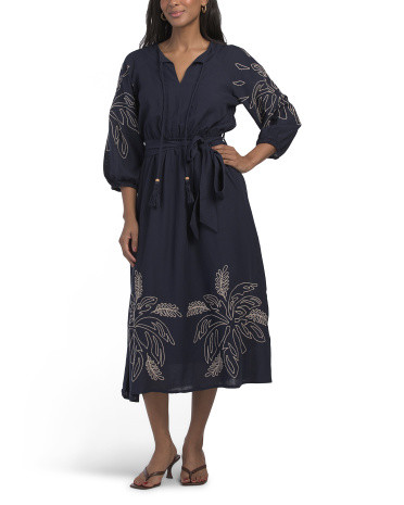 Three-quarter Sleeve Midi Dress With Embroidery | TJ Maxx