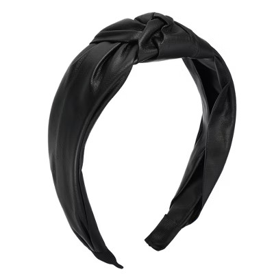 Unique Bargains Women's Faux Leather Knotted Headband 1.57 Inch Wide 1 Pc Black | Target