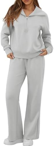 GRECERELLE Lounge Sets For Women 2025 Casual Lapel Half Zip Sweatshirt And Wide Leg Sweatpant 2 P... | Amazon (US)