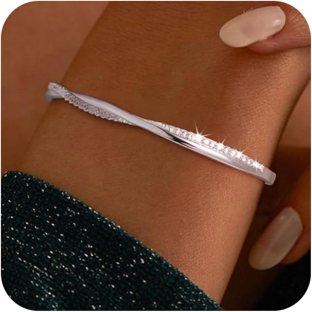 14K Gold Plated Cuff Bracelets for Women Trendy, Silver Plated Bangle Bracelets for Women Dainty ... | Amazon (US)