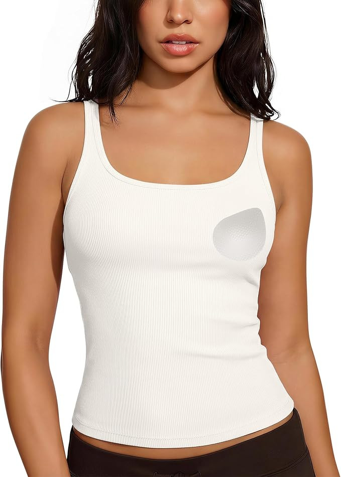 SUUKSESS Women Padded Cotton Ribbed Tank Tops Casual Summer Going Out Sleeveless Scoop Neck Basic... | Amazon (US)