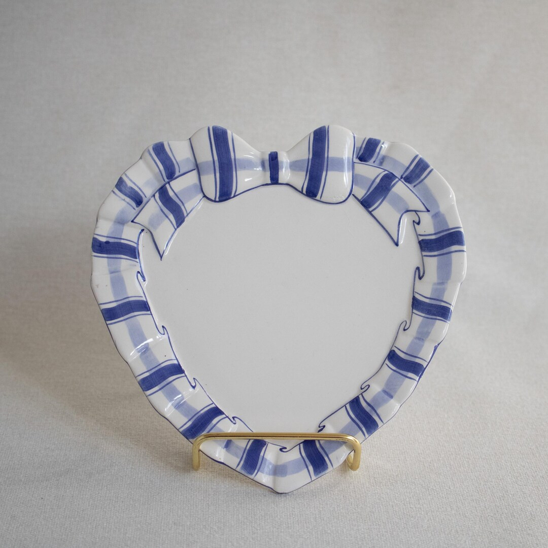Heart Shaped Dish Small Plate Blue and White Ribbon and Bow Haldon Group 90s Vintage Trinket Dish... | Etsy (US)
