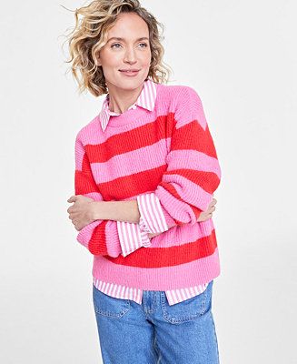 Women's Shaker Crewneck Long-Sleeve Sweater, Created for Macy's | Macy's