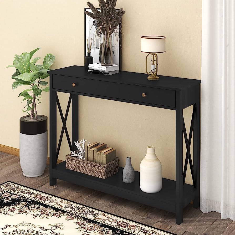 Treocho Oxford Design Console Table with Drawer and Storage Shelves, Foyer Sofa Table Narrow for ... | Amazon (US)