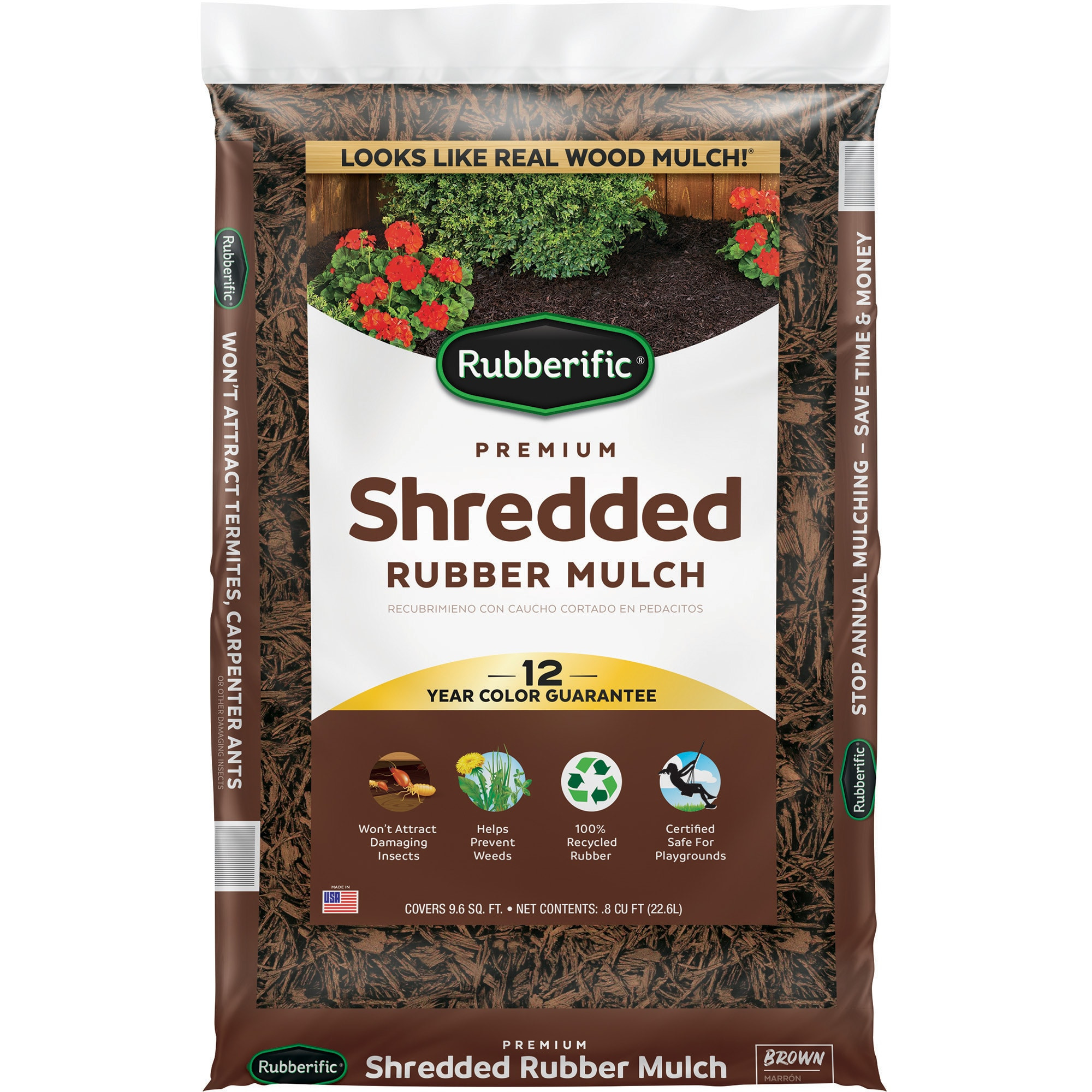 Rubberific Premium Shredded 0.8 -cu ft Dark brown Rubber Rubber mulch one_size | LRM8BN | Lowe's