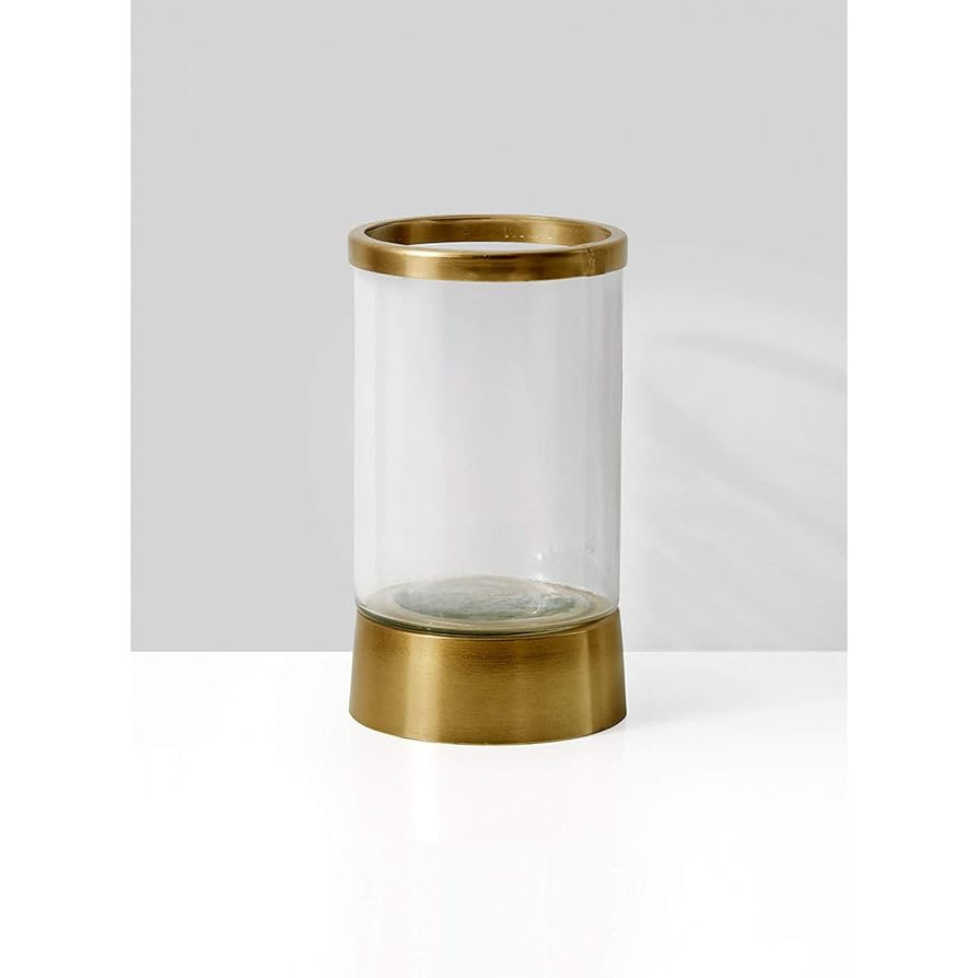 Serene Spaces Living Gold Rimmed Glass Cylindrical Hurricane, Fancy Table Decor, Set of 2 | Amazon (US)