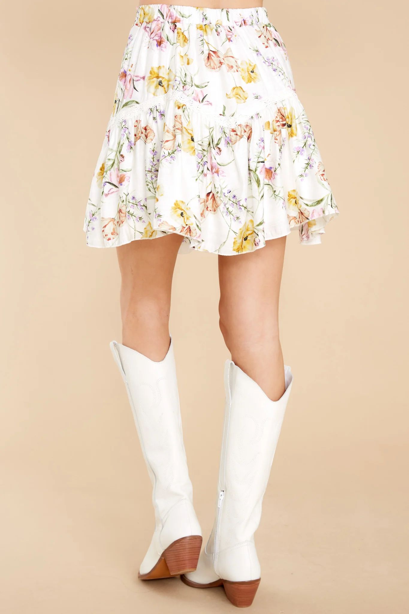 April Showers White Floral Skirt | Red Dress 