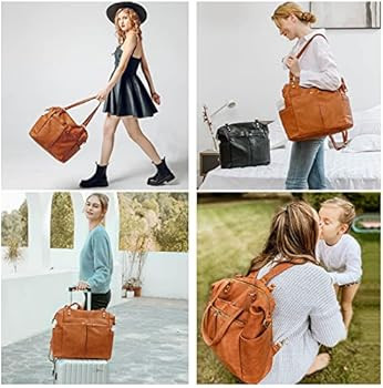 Amazon.com : Diaper Bag Tote Mominside Leather Diaper Bag Backpack with 14 Pockets for Mom Dad, B... | Amazon (US)