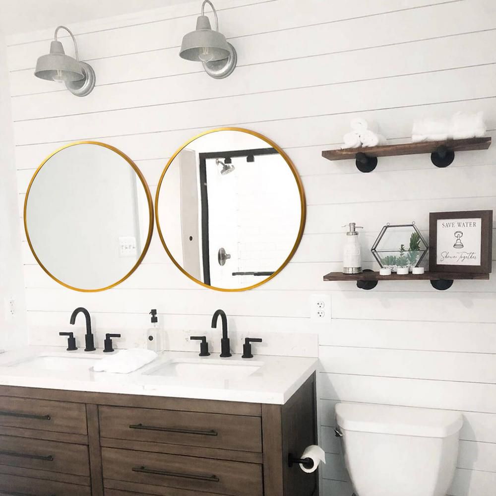 NeuType Modern Metal Round Hanging/Wall Mounted/Vanity Bathroom Mirror Black/Gold | The Home Depot