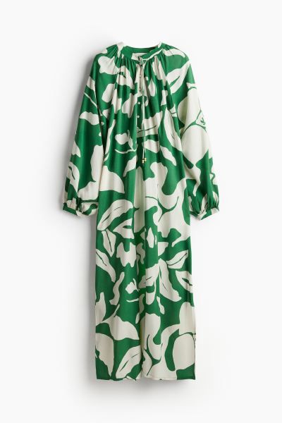 Balloon-sleeved dress - Green/Floral - Ladies | H&M GB | H&M (UK, MY, IN, SG, PH, TW, HK)