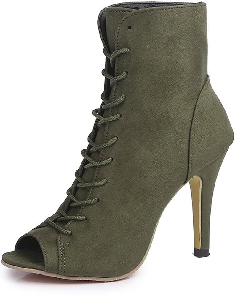 GATUXUS Women Platform Open Toe Lace Up High Heel Boots Ankle Booties Pump Shoes | Amazon (US)