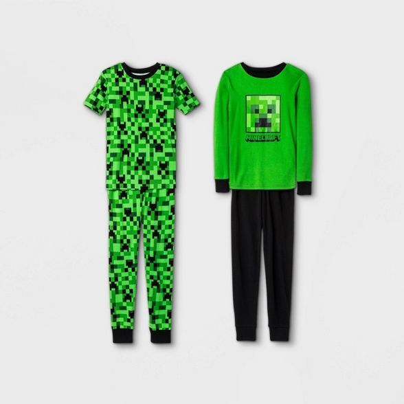 Boys' Minecraft 4pc Pajama Set - Green/Black | Target
