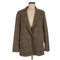 Steve Madden Blazer Jacket: Brown Plaid Pattern Jackets & Outerwear - Size Medium | ThredUp (US)