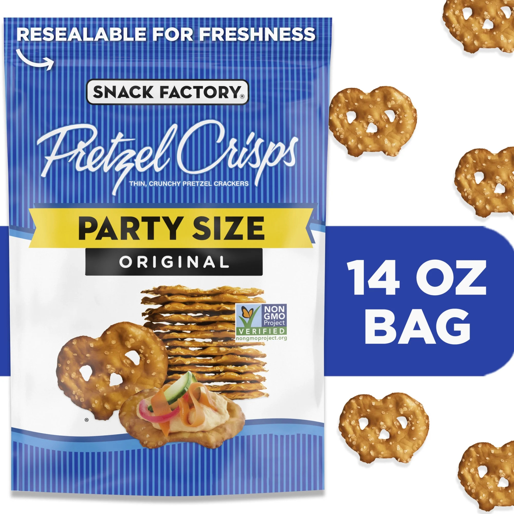 Snack Factory Original Pretzel Crisps, Non-GMO, 14 oz Party Size Bag - Walmart.com | Walmart (US)