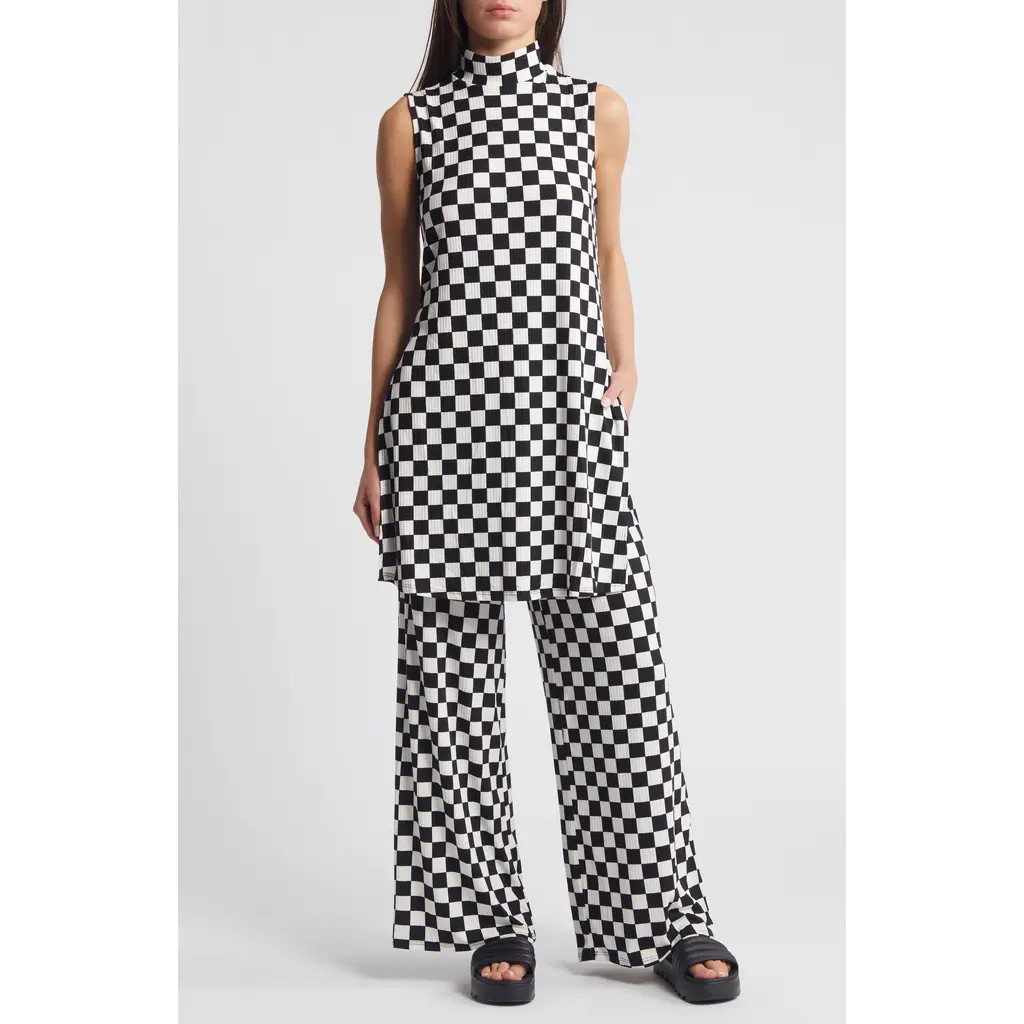 Dressed in Lala Gigi Check Top & Pants Set in Black And White at Nordstrom, Size X-Large | Nordstrom
