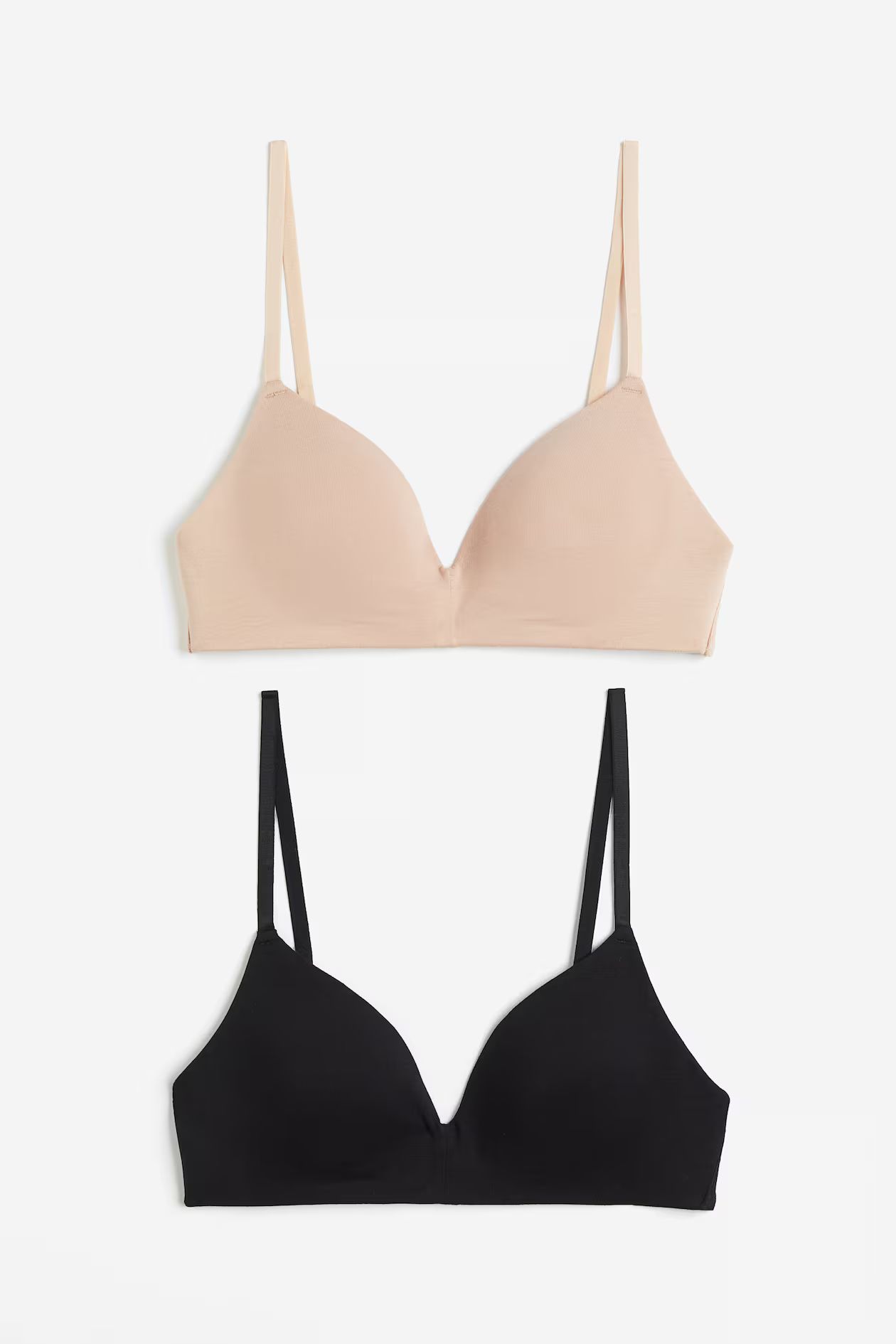 2-pack padded non-wired cotton bras | H&M (UK, MY, IN, SG, PH, TW, HK)