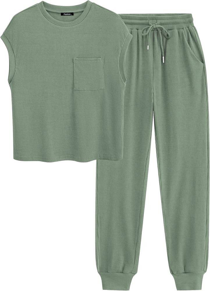 BTFBM Women's Two Piece Tracksuit Outfits Summer Short Sleeve Tops Long Pants Jogger Lounge Match... | Amazon (US)