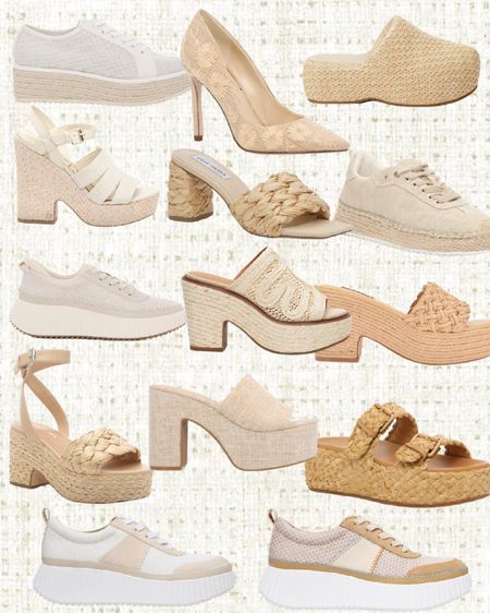 Neutral Shoe edit all 25% off today code LTKBFF!!!! On a budget - always buy the neutral shoe because it will go with EVERYTHING 👏🏻👏🏻! 

So many amazing sneakers, heels, platforms and raffia! #raffia #straw #platforms #sneakers #shoes #dsw #womenspring #espadrilles #flower 

#LTKstyletip #LTKshoecrush #LTKFind
