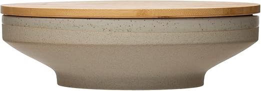 Bloomingville Neutral Coastal Stoneware Canister with Bamboo Lid Bowl, Cream & Blue | Amazon (US)