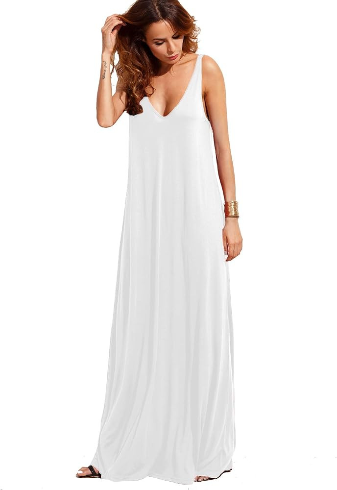 Women's Casual Sleeveless Deep V Neck Summer Beach Maxi Long Dress | Amazon (US)