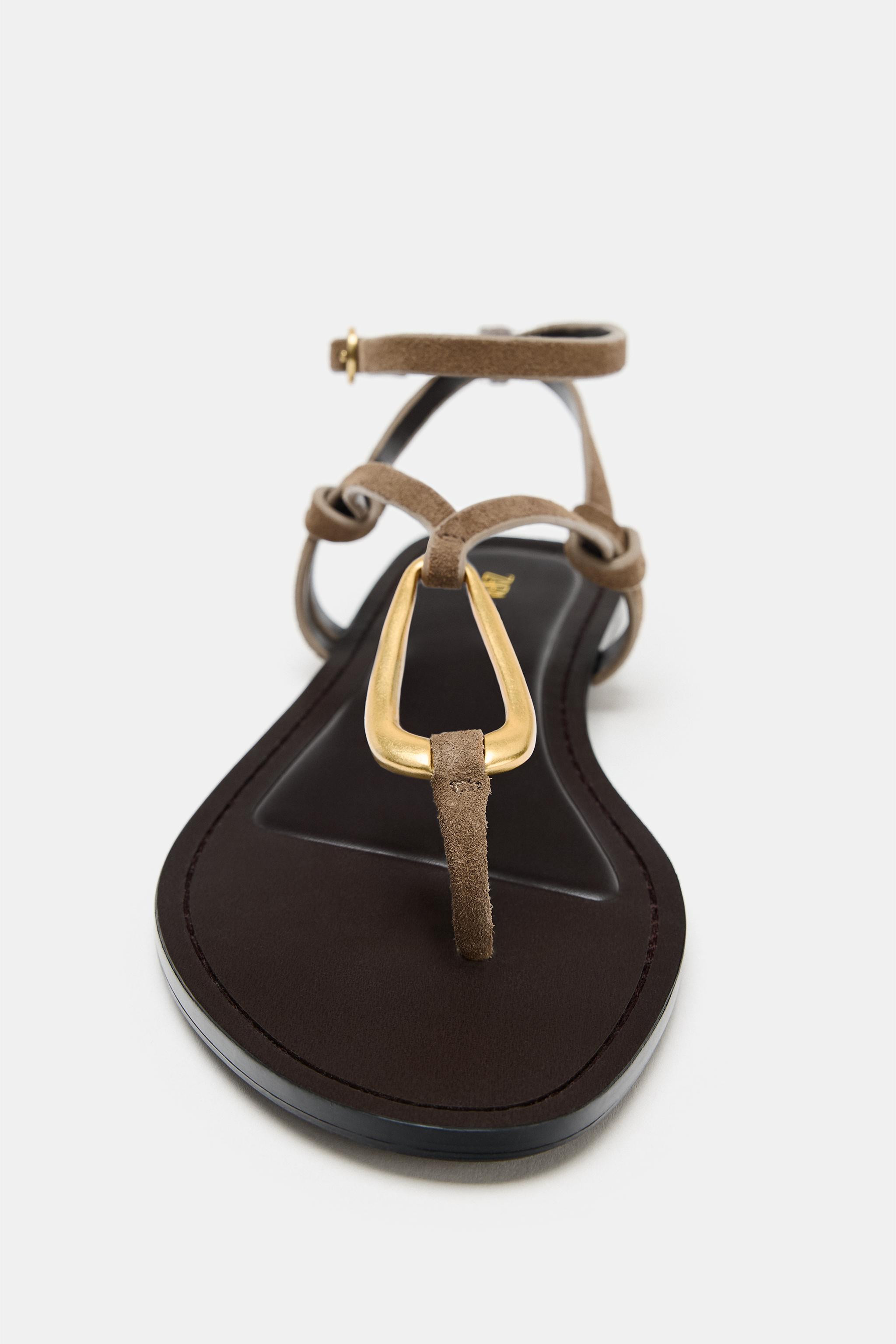 LEATHER SANDALS WITH METALLIC DETAIL | Zara US