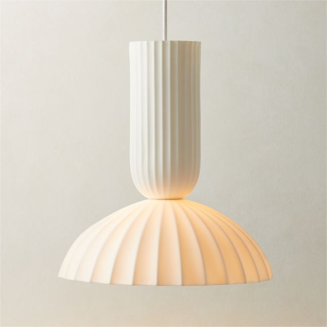 Jeanne Fluted White Porcelain Dome Pendant Light | CB2