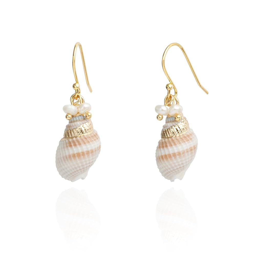 14K Gold Boho Beach Jewelry Ocean Seashell Conch Dangling Earrings for Women, Sterling Silver Hoo... | Amazon (US)