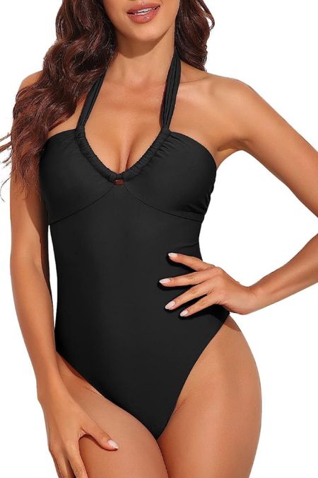 AMAZON halter neck swimsuit one piece, black swimsuit, swim outfit, black halter neck swim

#LTKswim #LTKstyletip #LTKunder50