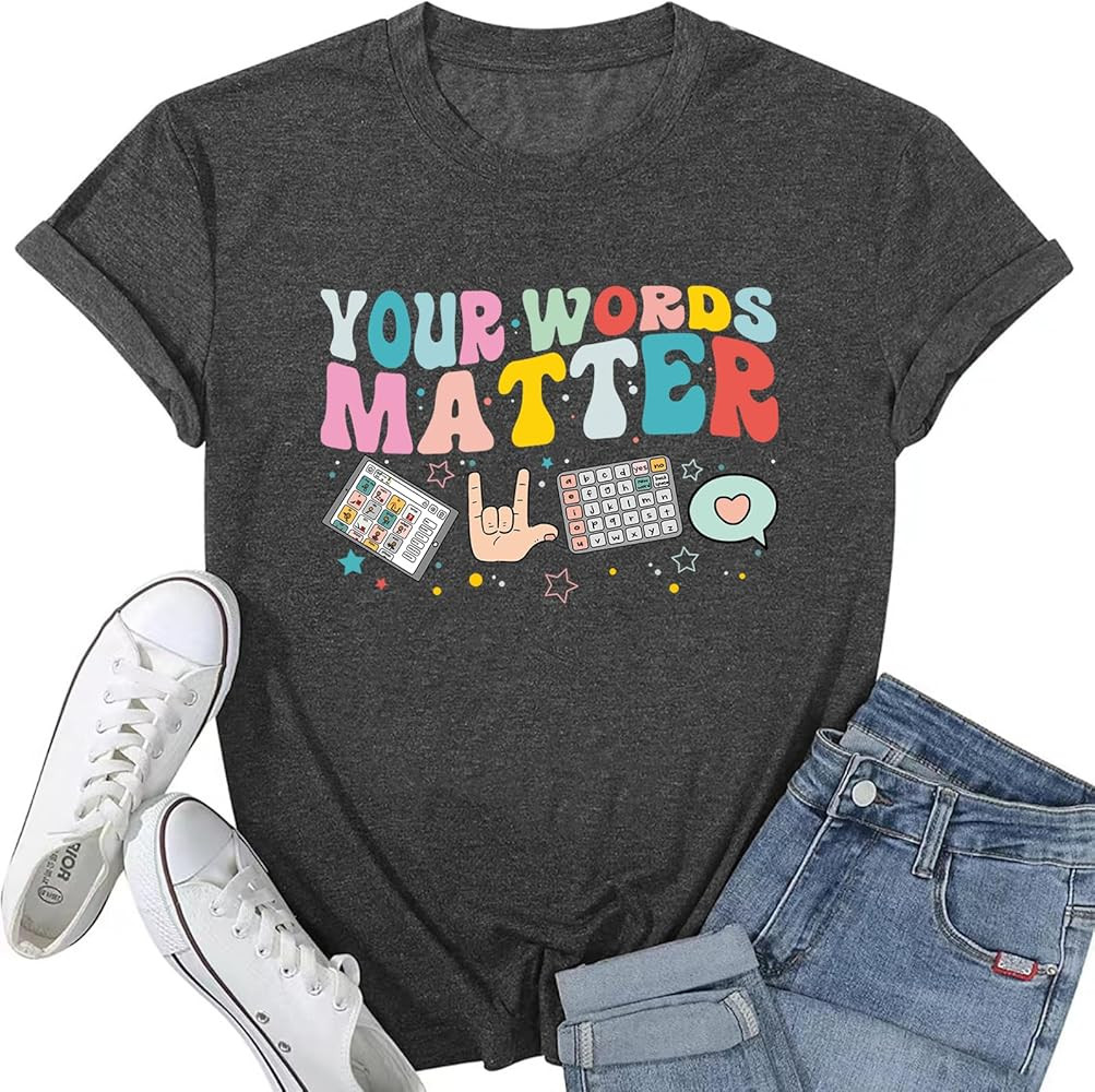 Autism Speech Therapy Shirt Teacher Shirts Women Inspirational Letter Print Graphic Tee Top Menta... | Amazon (US)