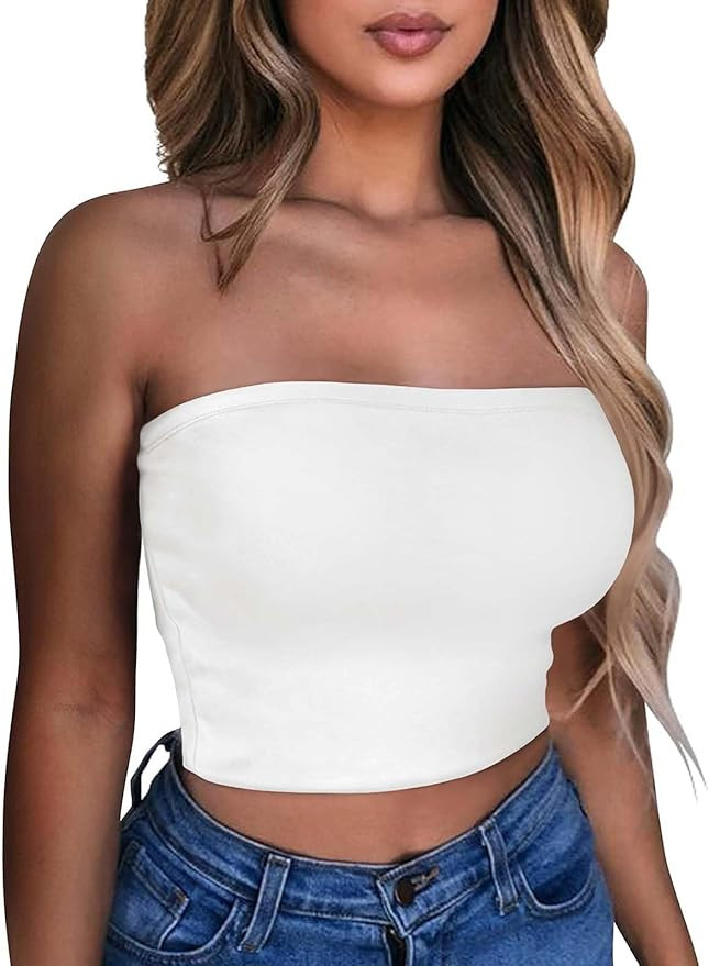 Summer Tube Tops Basic Crop Tops for Women Strapless Tank Casual Tunics Sexy Short Shirts | Amazon (US)