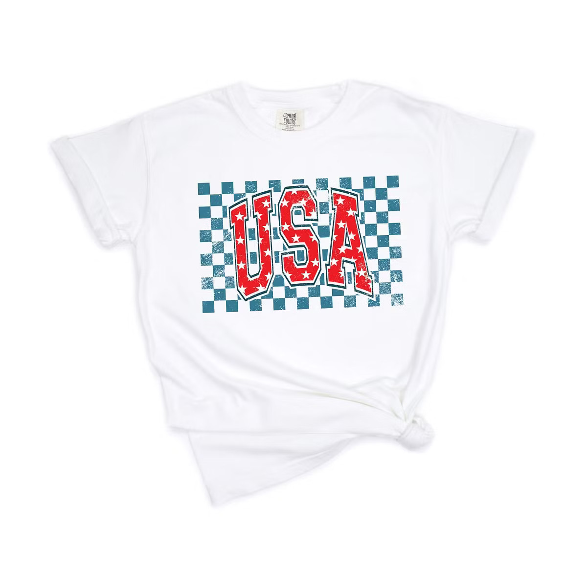 Simply Sage Market Women's USA Checkered Stars Short Sleeve Garment Dyed Tee | Target